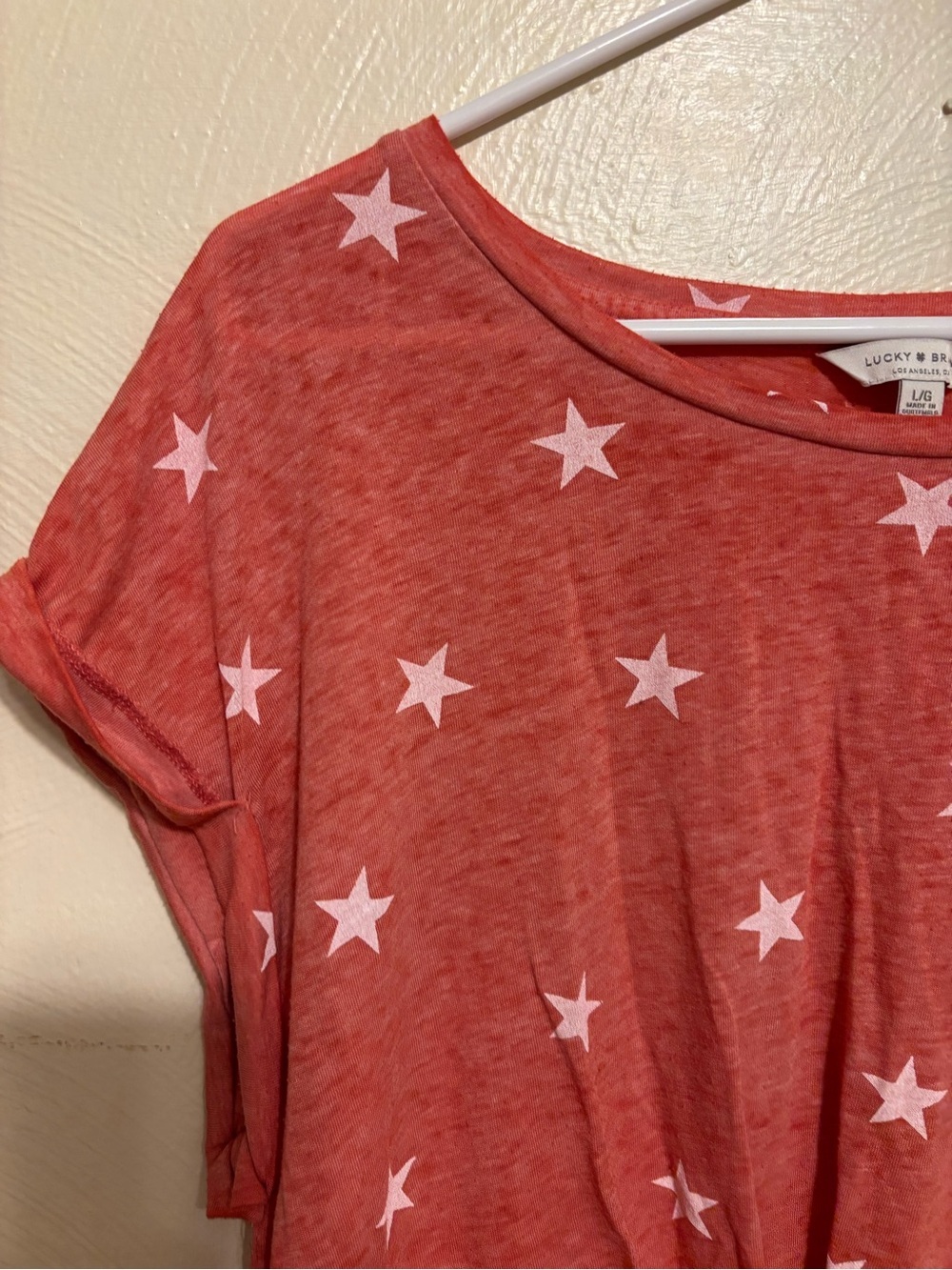 Lucky Brand Large Coral Star Print Twist Front Short Sleeve Tee Top - Picture 6 of 8